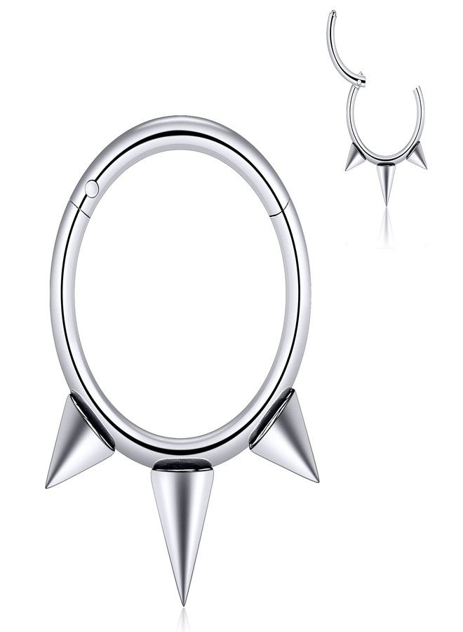Qmcandy Stainless Steel Earring Hoop Hinged Segment Rings 16G Cartilage Tragus Helix Ring Septum Nose Rings Piercing, Triple Spiked Silver 8mm - Image 1